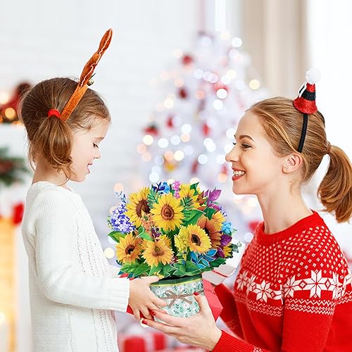 Miniatura 7 de Tarjeta desplegable de ramo de girasol, tarjeta de felicitación de flores 3D con sobres para cualquier ocasión, cumpleaños, día de la madre,