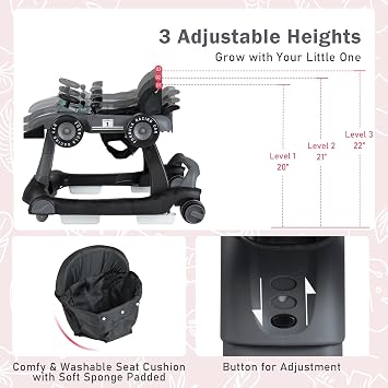BABY JOY 4-in-1 Baby Walker, Foldable Activity Walker with Adjustable Height & Speed, Music, Lights, Anti-Rollover, Toddler Push Walker, Baby Walker with Wheels for Boys Girls 6-18 Months (Gray)