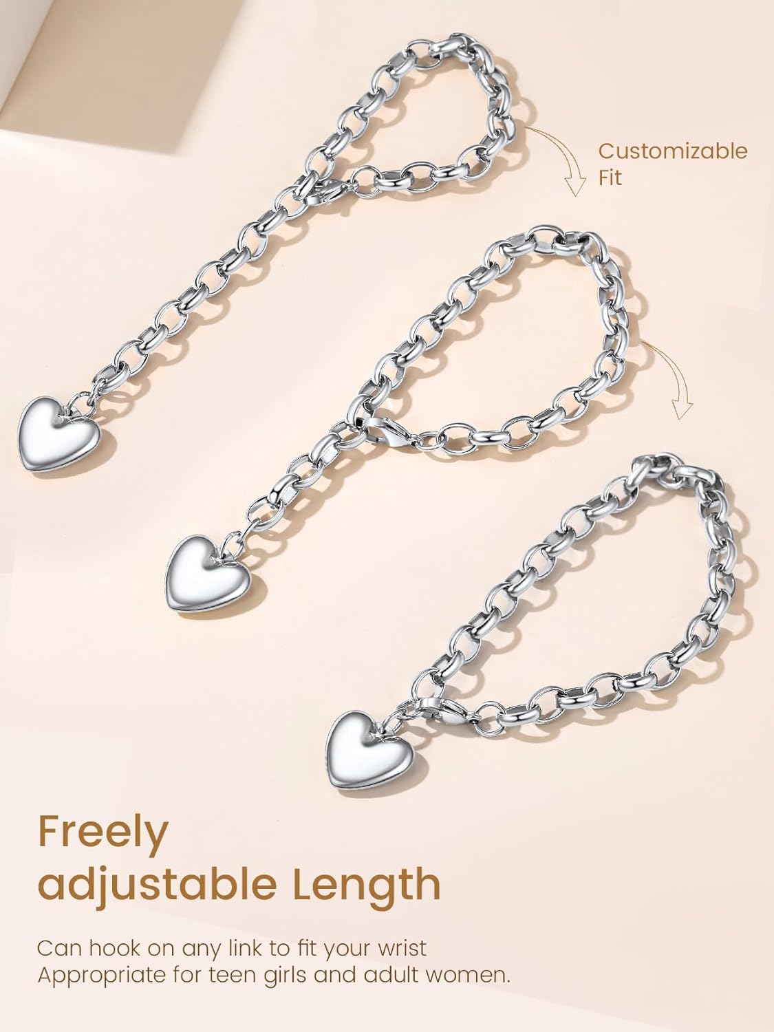 GoldChic Jewelry Heart Charm Bracelet Adjustable For Women, Stainless Steel Initial Cable Link Letters Mother Daughter Bracelets Jewelry Gifts for Mom (With Box) - Image 5