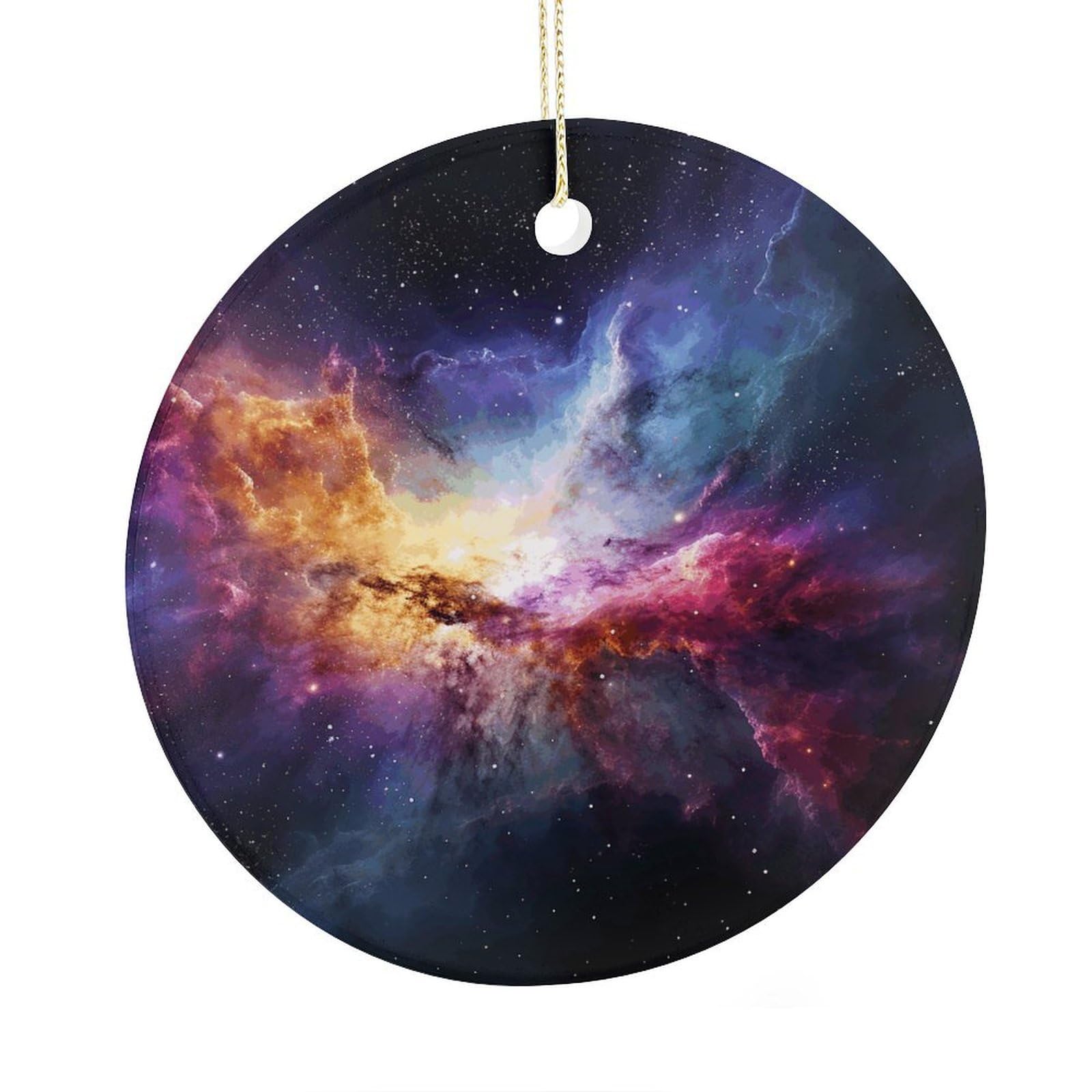 Fekiloot Style Nebula And Galaxy In The Universe Christmas Ornaments 2.9 Inch Round Ceramic Ornament Keepsake Thank You Gifts For Office, Room, Home - Holiday Present Ideas