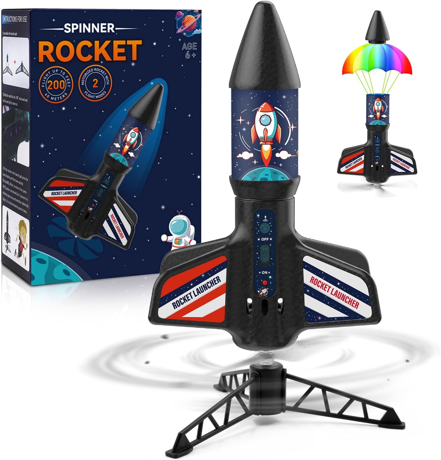 Rocket Launcher for Kids - Self-Launching 200 ft Motorized Outdoor Electric Play Toy, High Flying Kids' Play Air Rocket with Launch Set, Birthday Toys Gifts for Boys 8-12, Rocket Pattern