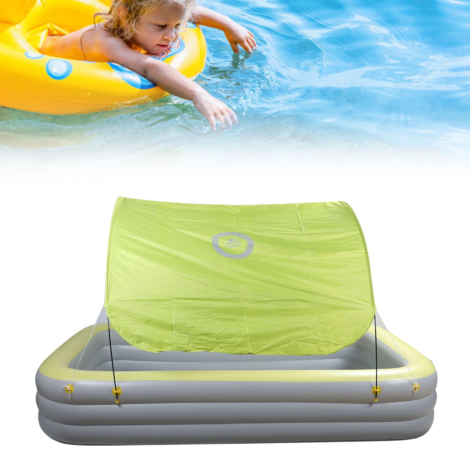 Piscina Gonfiabile, Grande Piscina per Famiglie Gonfiabile con Tettoia e Scivolo, Materiale in PVC Addensato, 118,1x68,9x23,6 Pollici, con Sedili e Schienale, per Bambini Adulti