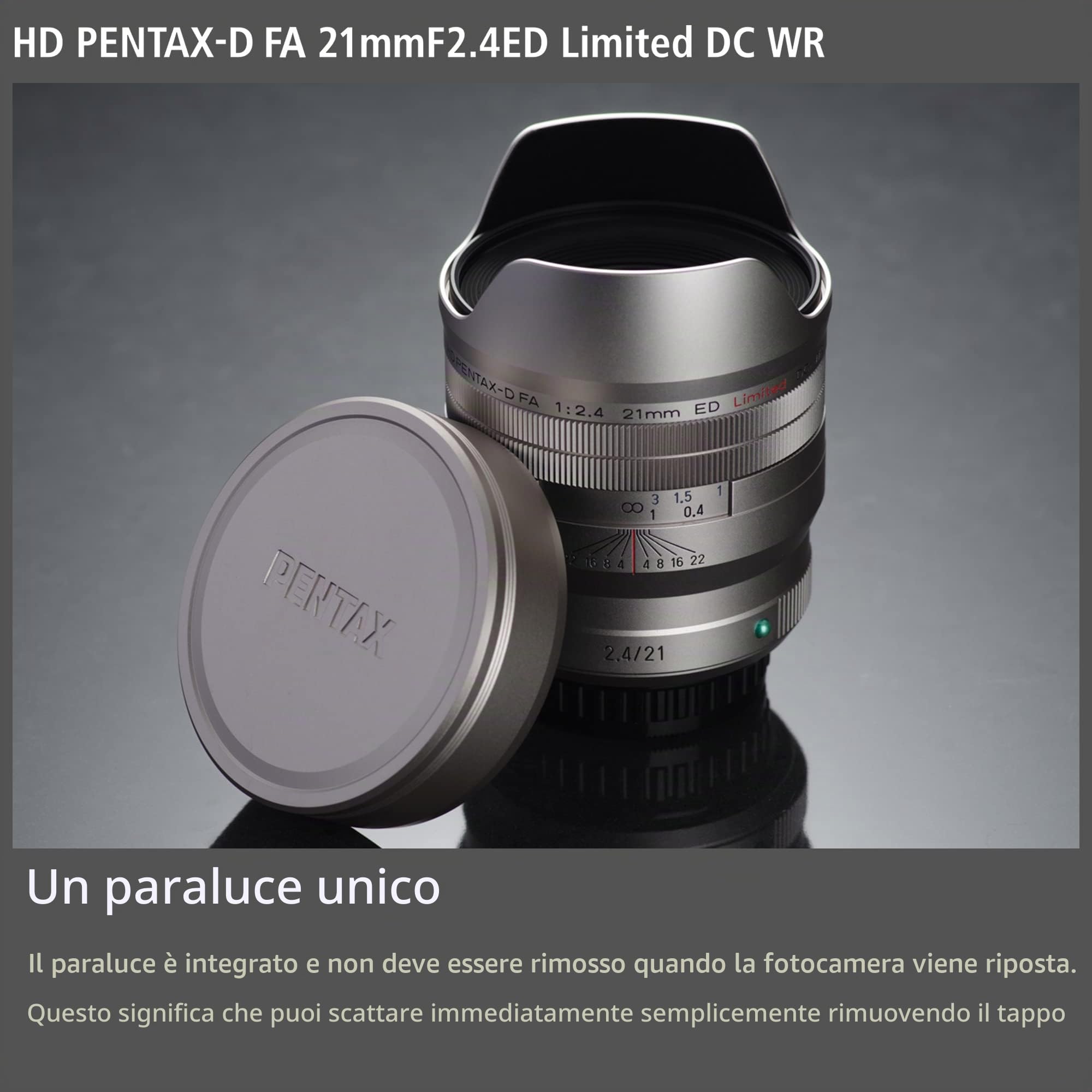 PENTAX HD D FA 21mmF2.4ED Limited DC WR Black grandangolare obiettivo primario, Per l'uso con full frame DSLR lenti limitate, barilotto obiettivo in alluminio lavorato, Nero