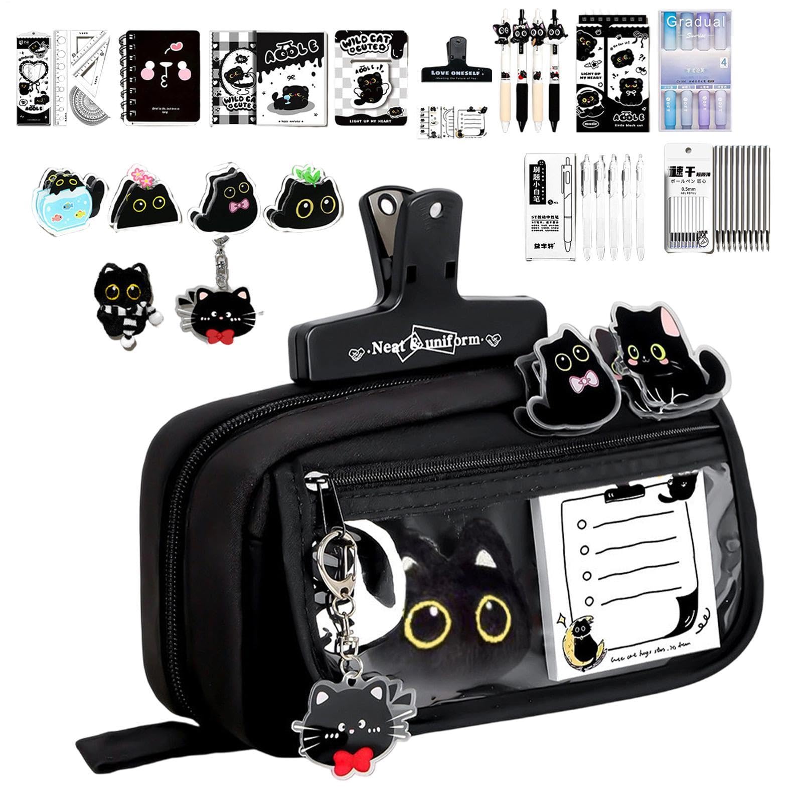 Federmäppchen, Katze, Schreibwaren-Set, Schwarz, mit großer Kapazität und