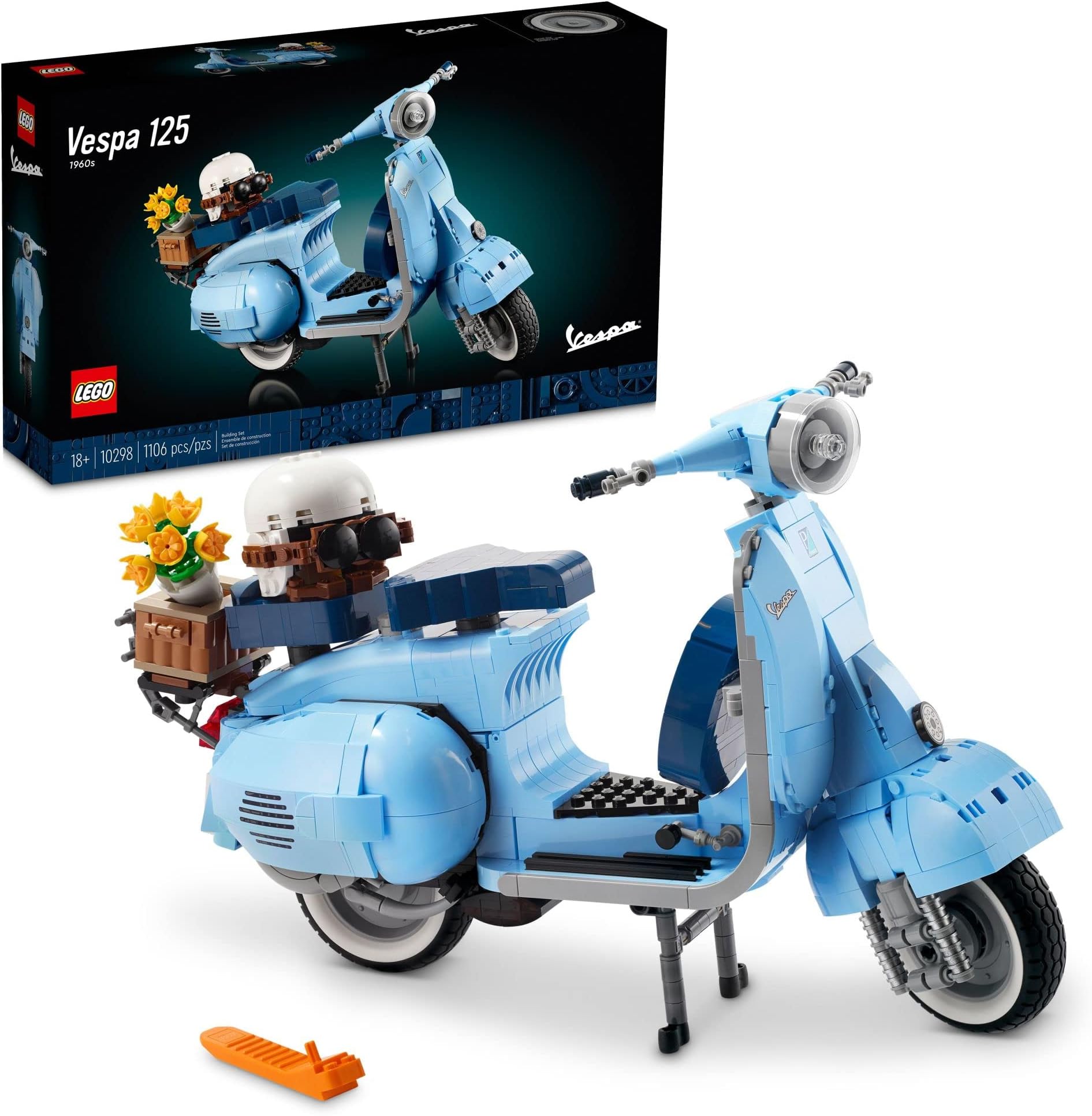 LEGO Icons Vespa 125 Scooter Model Building Kit, Vintage Italian Iconic Model Moped, Build and Display Set for Adults, Makes a Great Gift Idea or Home Décor Piece, Relaxing Creative Hobby, 10298