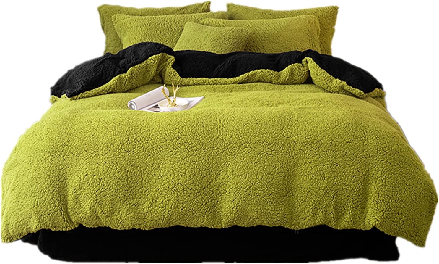 Ultra Soft Fleece Duvet Cover Sherpa Fleece Quilt Cover Thick Warm Bedding Queen Size with Zip-Green 200x230cm(78"x90") (Green 220x240cm(86"x94"))