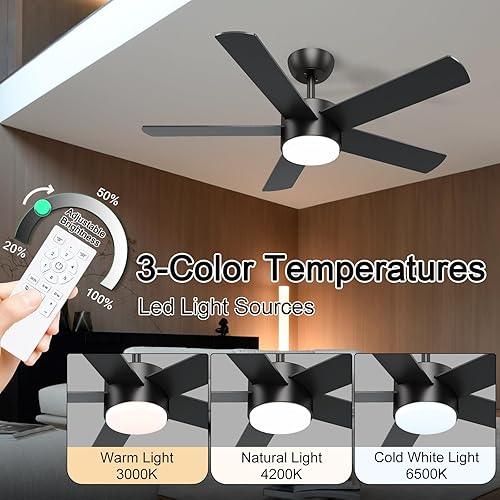 Miniatura 2 de Ventiladores de techo negros de 42 pulgadas con luces y control remoto, ventilador de techo LED regulable de 3 CCT de 6 velocidades, ventilador de