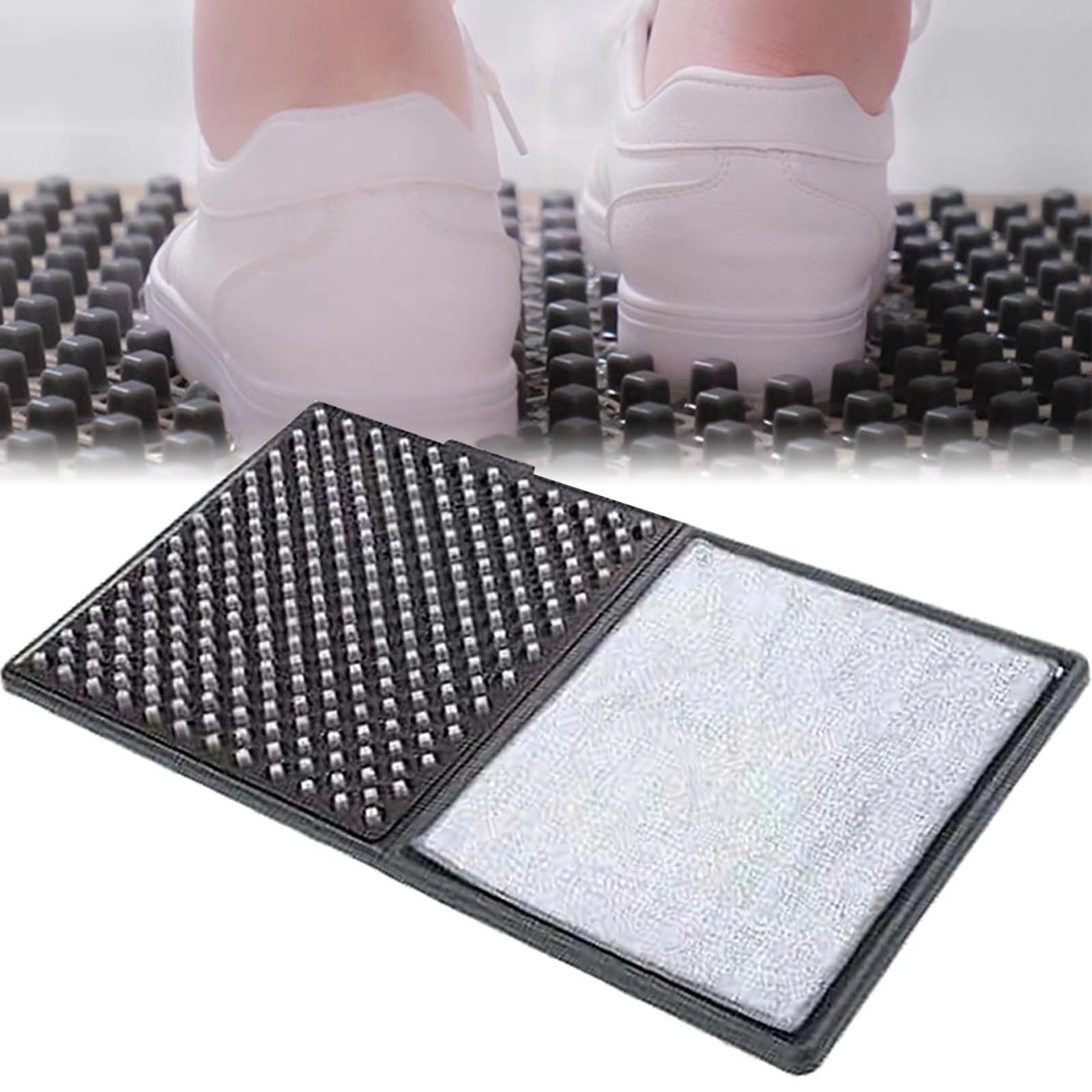 Almohadillas de limpieza automática, felpudo limpiador de suela de zapatos de interior con diseño antideslizante y 2 paños absorbentes, fácil de limpiar para el hogar, oficina, baño
