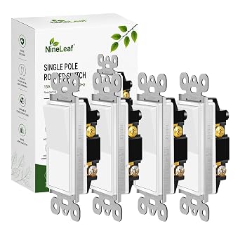 Decora Single Pole Switch,NineLeaf 4 Pack 15 Amp Rocker Electrical Light Switch,Single Pole Paddle Light Switch,120V-277V AC,Residential/Commercial Grade,Home & Office,UL Listed,White, NL-HY-SW-1-4PK