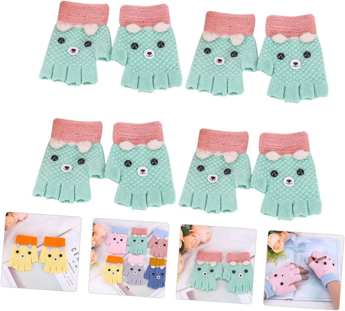 TOYANDONA 4 Pairs Fingerless Gloves Warm Knit Half Finger Embroidered Gloves for Boys Winter Outdoor Cold Weather Random Color