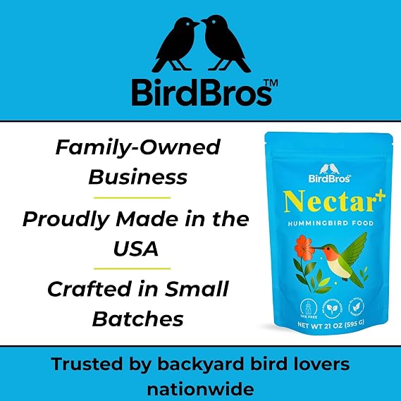 BIRDBROS Hummingbird Nectar Powder Nectar+ Hummingbird Food for Feeders All-Natural, Dye-Free, No Boil, Easy Mix Pure Cane Sugar, Hummingbird Feeder Refill, Made in USA Makes 96 oz