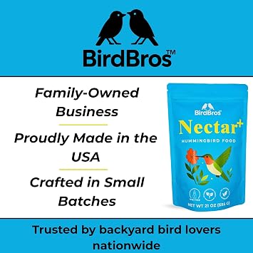 BIRDBROS Hummingbird Nectar Powder Nectar+ Hummingbird Food for Feeders All-Natural, Dye-Free, No Boil, Easy Mix Pure Cane Sugar, Hummingbird Feeder Refill, Made in USA Makes 96 oz
