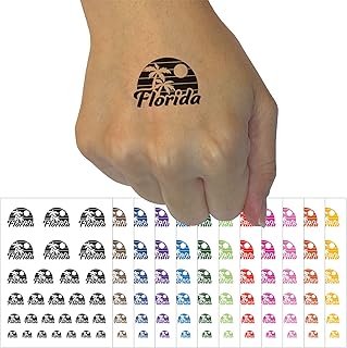 Florida Destination Tropical Sunset with Palm Trees Temporary Tattoo Water Resistant Fake Body Art Set Collection - White (One Sheet)