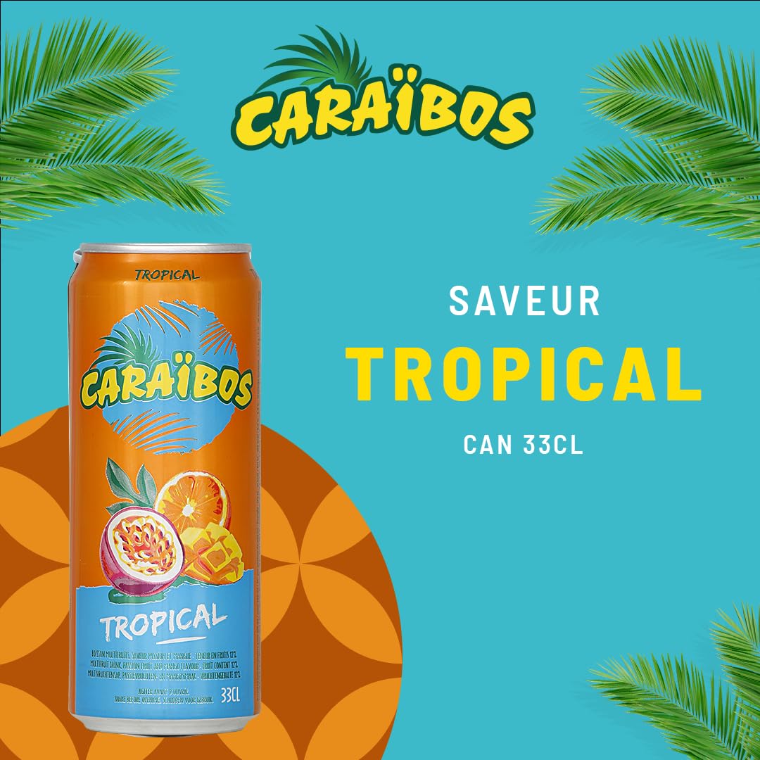 Caraïbos Boisson Saveur Tropical, Canette 33cl, Lot de 24