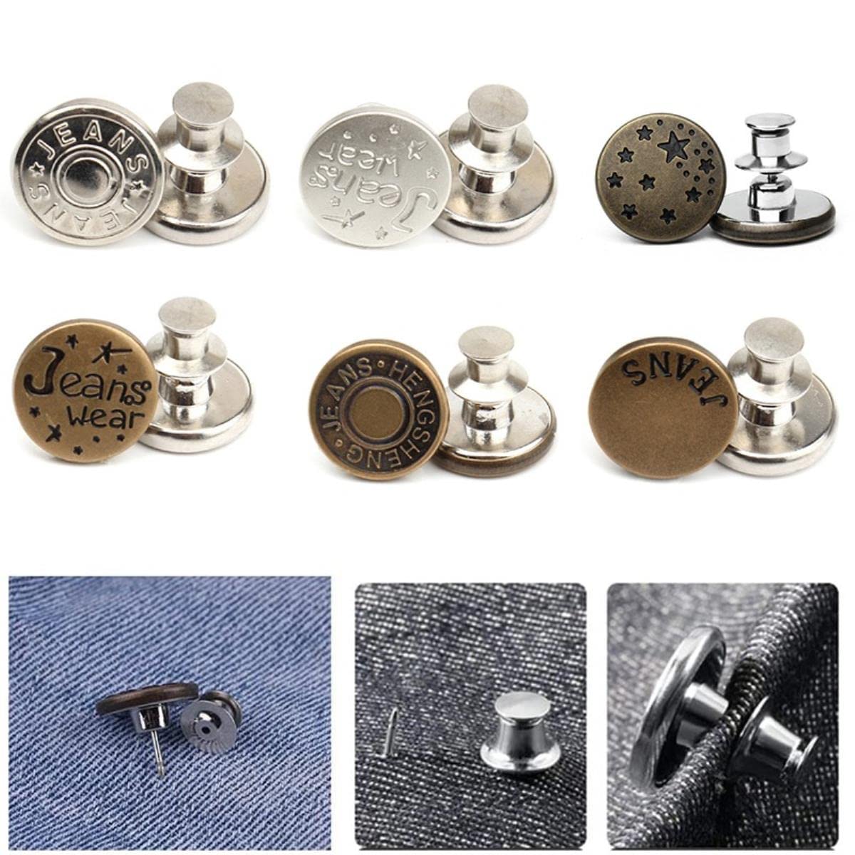 Bottoni In Metallo Retrò Staccabili Chiusura A Scatto Pantaloni Spilla Per Jeans Bottone A Scomparsa Fibbie Senza Cuciture Vestibilità Perfetta Ridurre La Vita-G,1.7CM - Foto 6