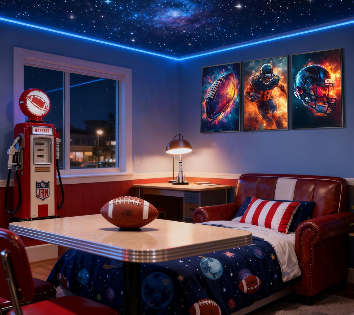 3Pcs Football Wall Art Graffiti Rugby Cool Sports Theme Pictures Paintings Wall Decor Fire American Football Player Posters Prints for Kids Boys Room School Locker Room Decoration 16x24in Unframed