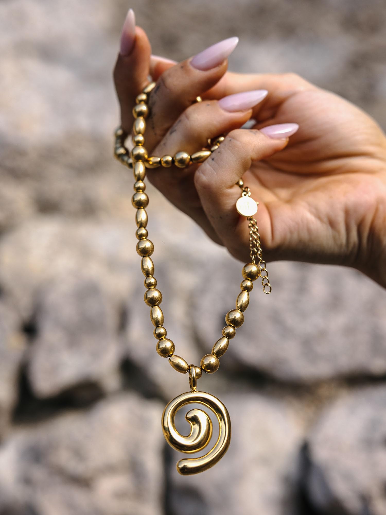 Purelei Swirl Kette – Statement Halskette Damen – Edelstahl 14K vergoldet/Roségold/Silber – Spiralanhänger abnehmbar – 40–45 cm verstellbar – Symbol Lebensreise