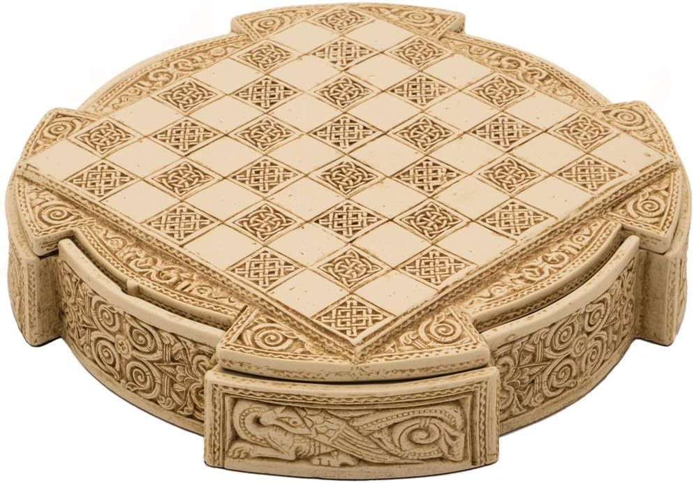 Isle of Lewis Compact Celtic Chess Set 9 Inches - in Cream