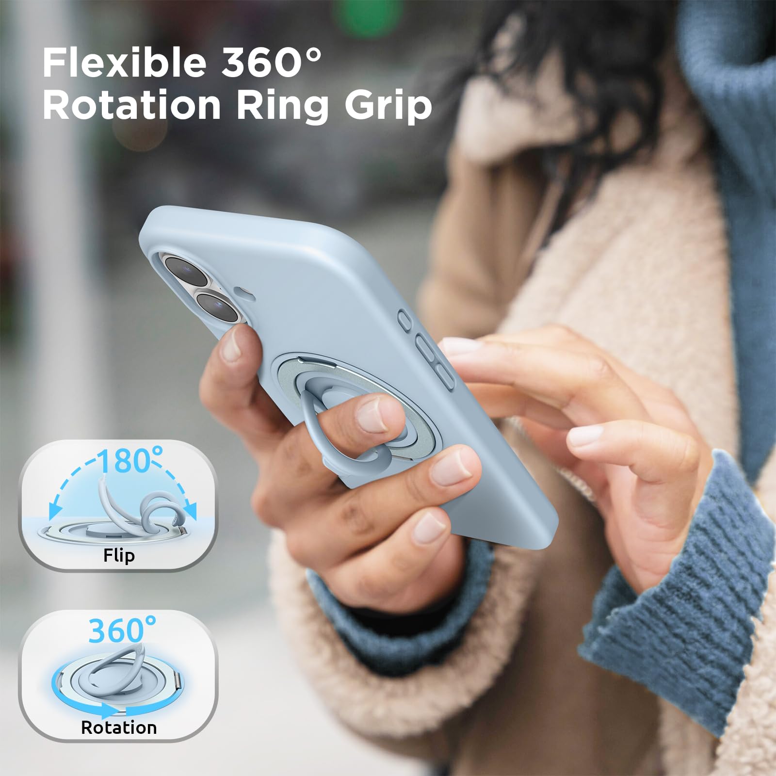 SURPHY Design for iPhone 16 Case, with 360° Rotatable Magnetic Stand & Finger Ring - Image 4