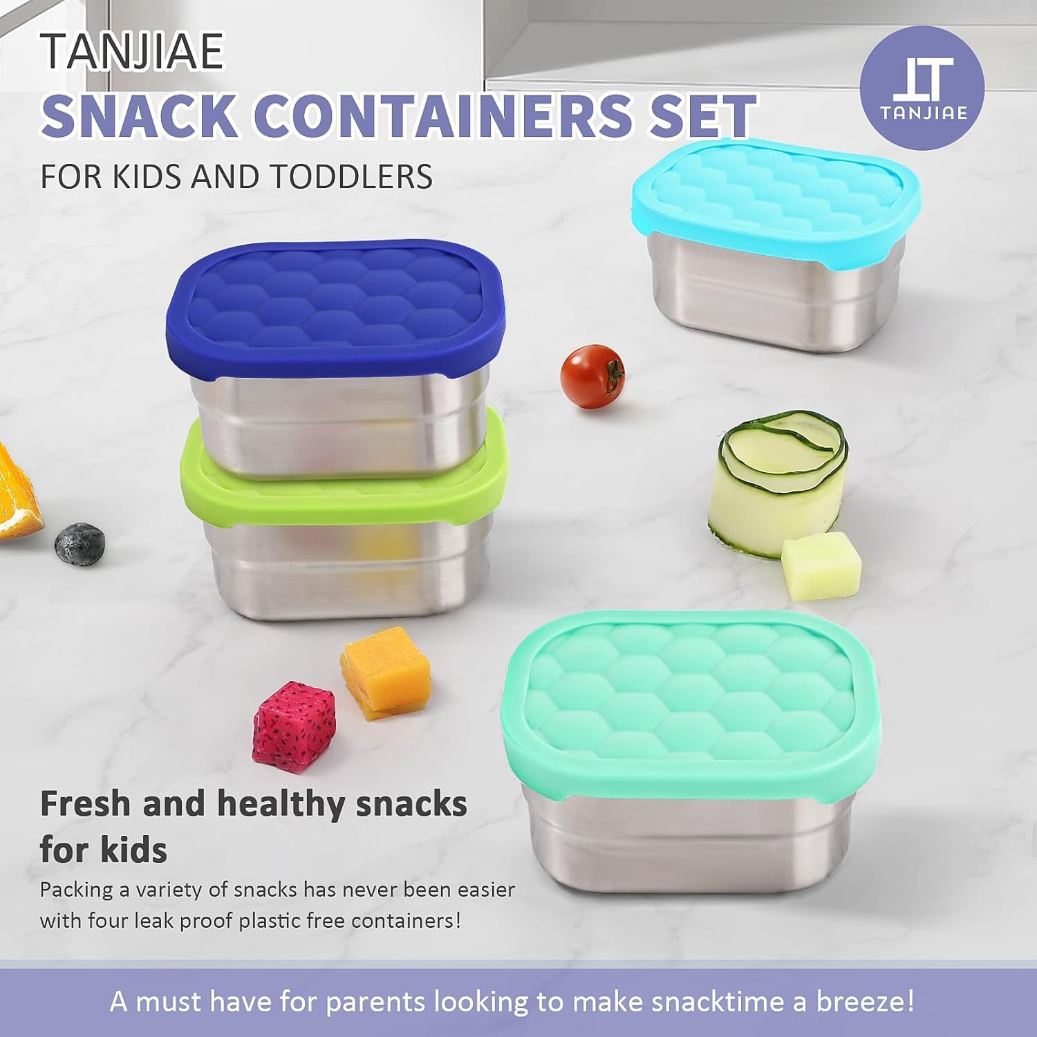 4Pack 8oz Small (1 CUP) Stainless Steel Snack Containers for Kids | Reusable Easy Open Toddler Snack Containers with Silicone Lids | Stackable Toddler Lunch Box for Daycare, School and Travel - Image 3
