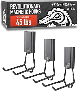 GATOR MAGNETICS MEGA 4.5 in Open Hooks, 45 lb Heavy Duty Magnetic Hooks for Steel Surfaces, Patented Easy-Release, Non-Slip Grip – Storage & Organization, Garage, Home Tools & Gear Storage – 3 Pack
