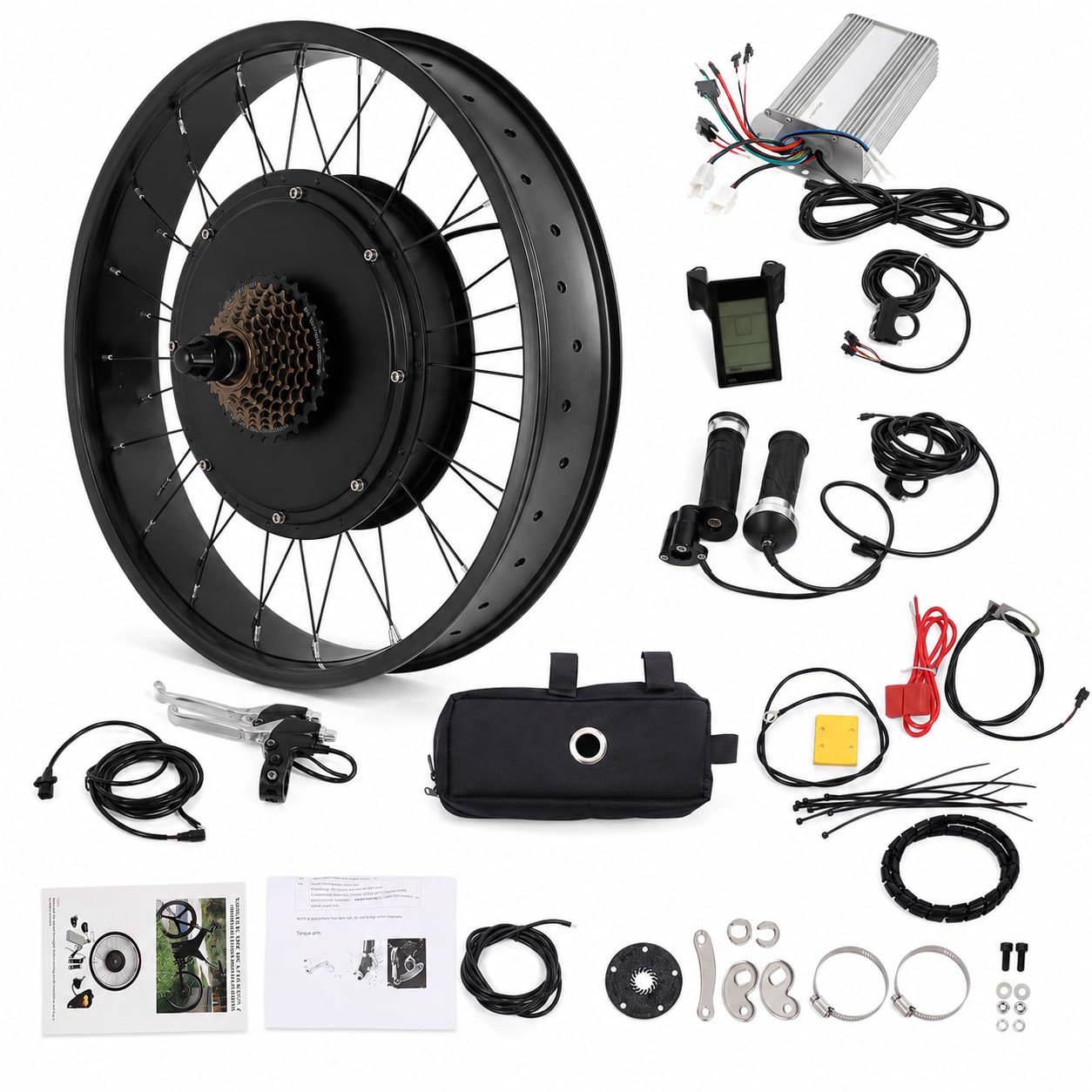 Kit de conversion pour vélo électrique 1500 W, kit de vélo électrique 20 pouces avec contrôleur, écran LCD et poignée, kit de conversion pour roue arrière de vélo électrique 520 tr/min