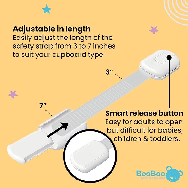 BooBoo Baby (10 PACK) Premium Child Locks For Kitchen Cupboards, Child Proof Cabinet Locks, Drawer Locks Baby Proofing Cabinets with No Drilling, Extra strong Adhesive + 4 Extra Stickers - 3