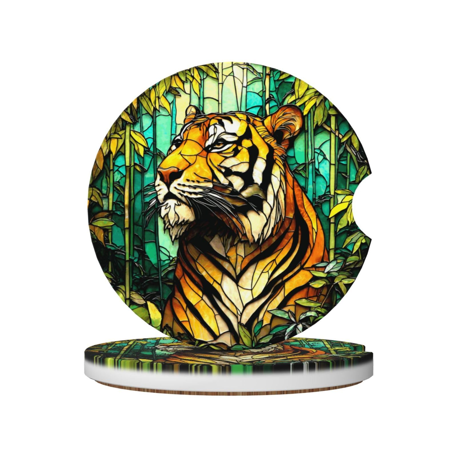 Tiger Stained Glass Ceramic Coasters,2pcs