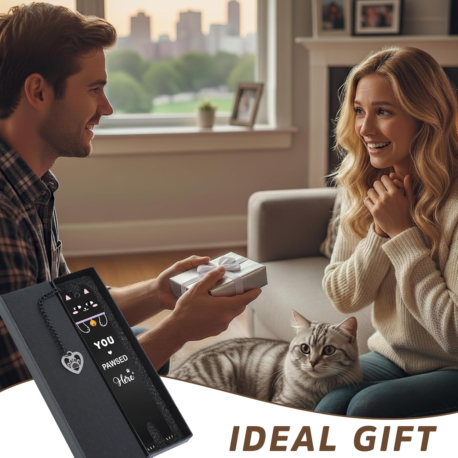 Cute Cat Bookmark Gifts - Black Metal Book Marks for Reading Women Kids Funny Animal Pet Lovers You Pawsed Here Page Marker with Heart Pendent for Bookish Student Teacher School Supplies - Image 8