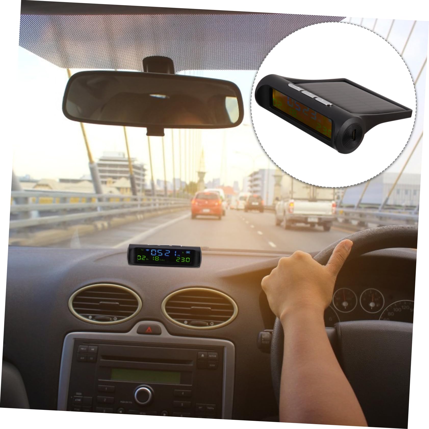 Gatuida 2piezas Reloj Digital Solar Para Coche Integrado Monitor De Temperatura y Presión De Neumáticos Pantalla Clara Para Uso Diurno y Nocturno Diseño Compacto y Portátil