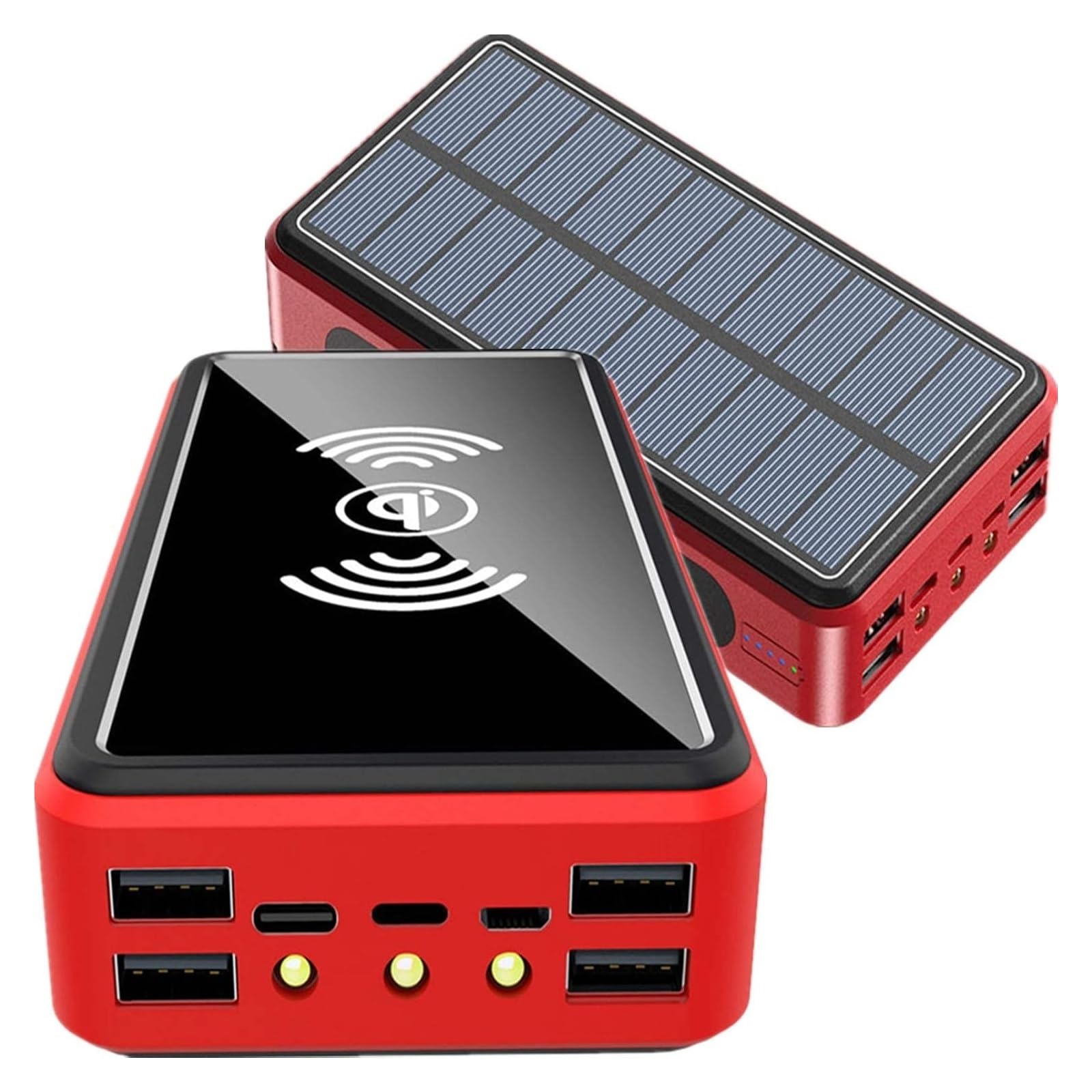 Caricatore solare 100000Mah Waterproof Qi Wireless Power Bank campeggio Battery Pack with Solar Panel Fast charge 5V/2.1A Input/Output, LED flash [classe energetica A]