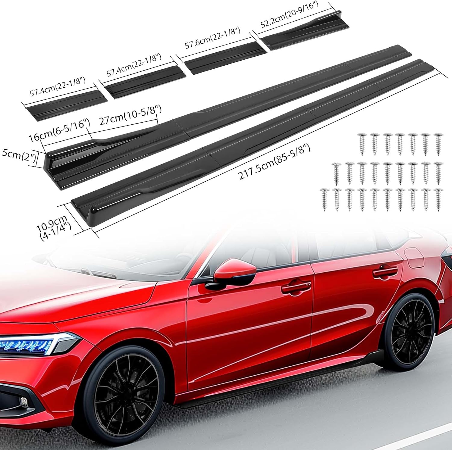Universal Car Side Skirts 8PCS 86.6inch/2.2m,Black Extension Splitter Lip Pair Side Skirt Body Kit Splitters Diffuser Compatible with Mercedes Benz W205 W204 W212,Toyota(8pcs+Black, 86.6inch)