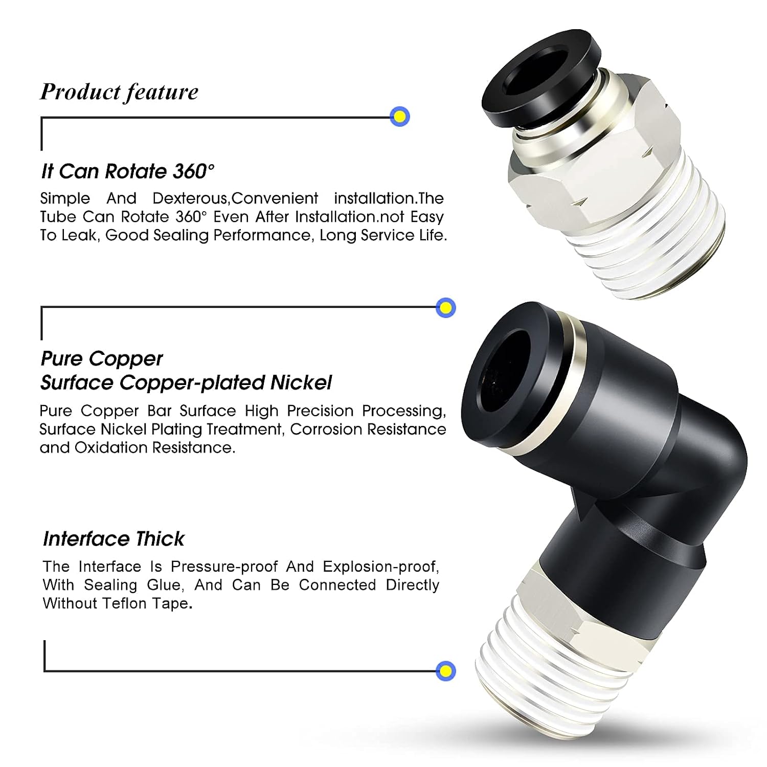 TAILONZ PNEUMATIC Elbow and Straight Combination 1/2 Inch Tube OD x 1/2 Inch NPT Thread Push to Connect Fittings PC-1/2-N4+PL-1/2-N4(Pack of 12)