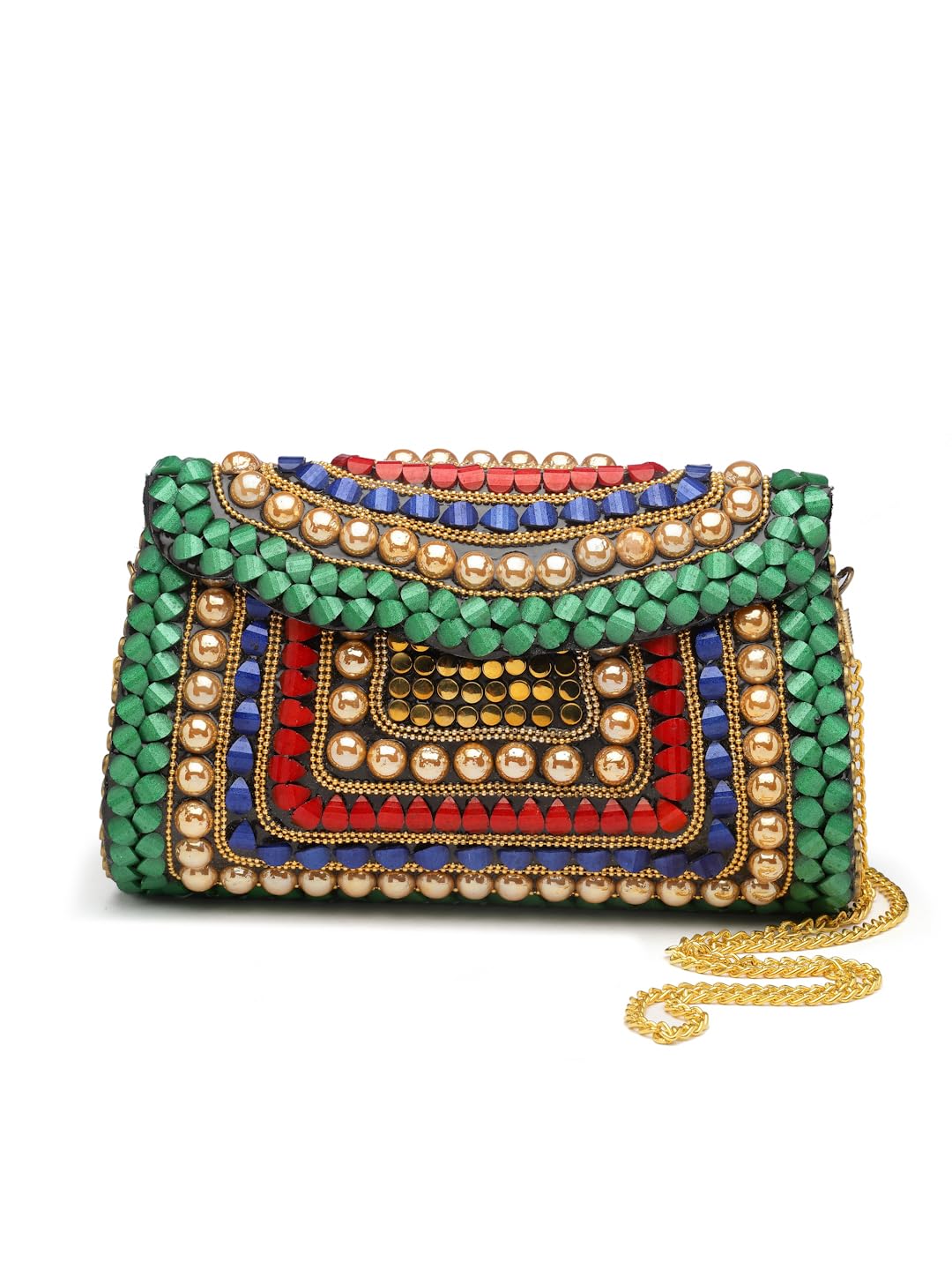 Anekaant Mosaic Green & Multi Stone Work Embellished Metal Clutch (B0CV4B43KN) Amazon Price History, Amazon Price Tracker