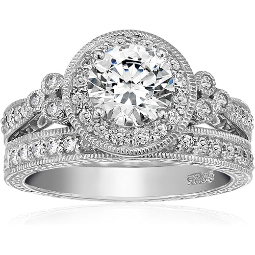 Amazon Collection Yellow-Gold-Plated Sterling Silver Antique Rings set made with Infinite Elements Cubic Zirconia