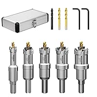 Vista 19 de Mollom 10 piezas (16-53mm) Kit de sierra perforadora de carburo TCT para metal duro, 10 cortadores de agujeros con 5 piezas extra de brocas piloto