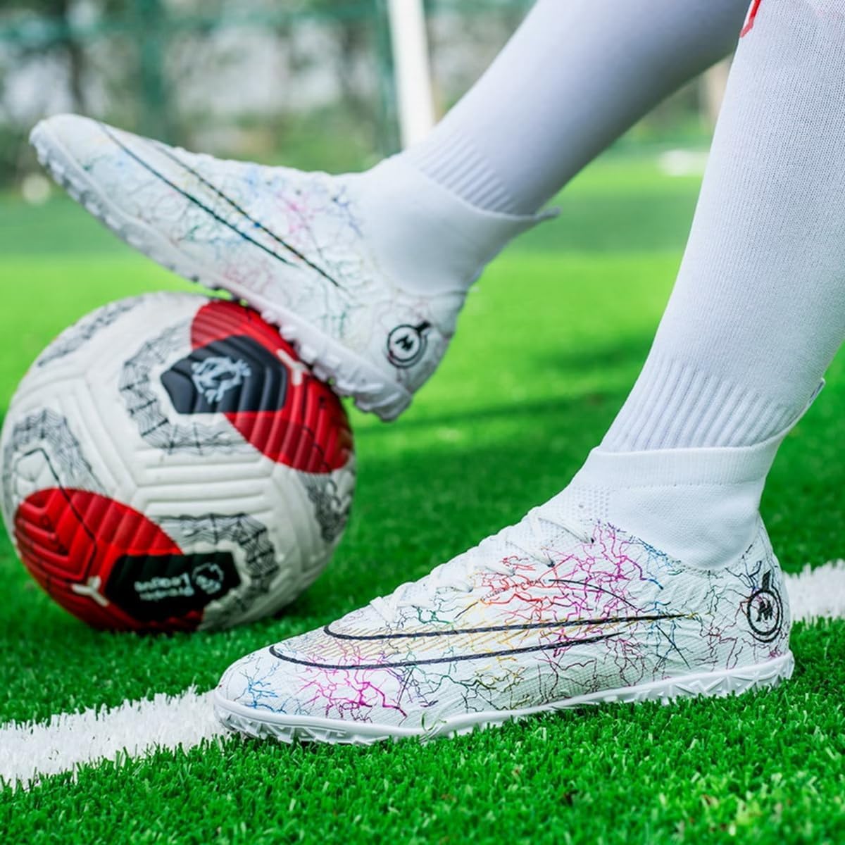 Buty Piłkarskie Damskie Astro Turf, Buty Piłkarskie Dla Dziewcząt, Buty Wysokie, Profesjonalne, Buty Piłkarskie, Buty Do Piłki Nożnej, Buty Do Piłki Nożnej Na świeżym Pow, 14 White, 8 UK