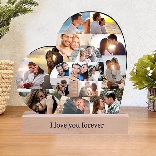 Miniatura 3 de Marco de collage de fotos de corazón personalizado con base personalizado de 1 a 20 imágenes, mesa del día de San Valentín, adornos de madera,