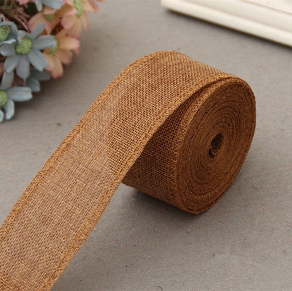 Ozxchixu Brown 5Cm*10M Imitation Linen Ribbon Jute Burlap Hessian Ribbon Party Decoration Baby Shower Decoration Wedding Sash (Brown)