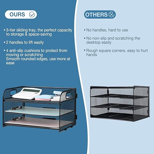 Miniatura 3 de Bandeja organizadora de papel de 3 niveles con asa, organizador de archivos de escritorio de malla compacto para suministros de oficina en casa,