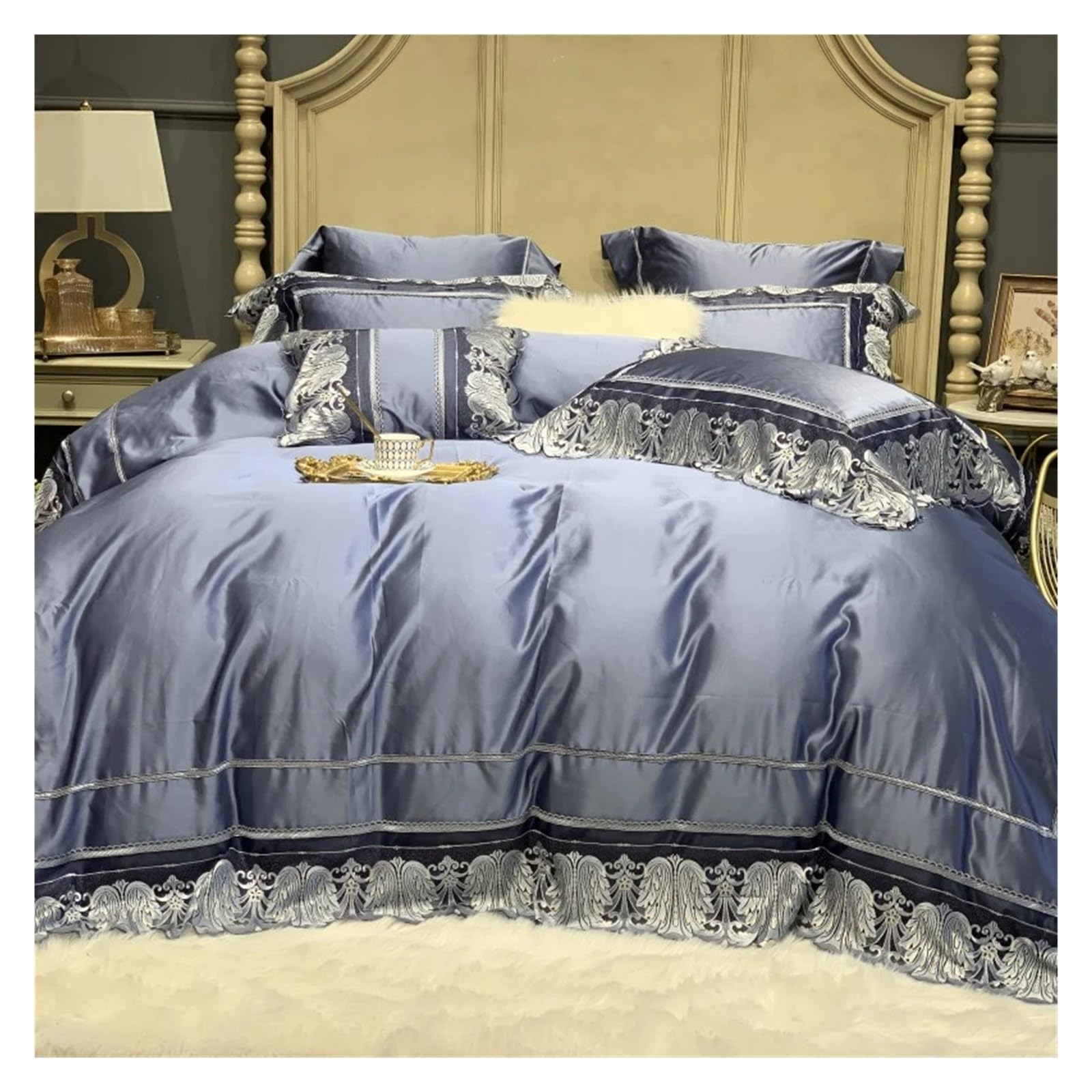Sbcgfy F Bed Our Pieces Set, Luxury Red 1000Tc Egyptian Cotton European Wedding Lace Bedding Set Soft Duvet Cover Bed Sheet Or Bedspread Pillowcases 4Pcs,-Queen 200X230cm 4Pcs
