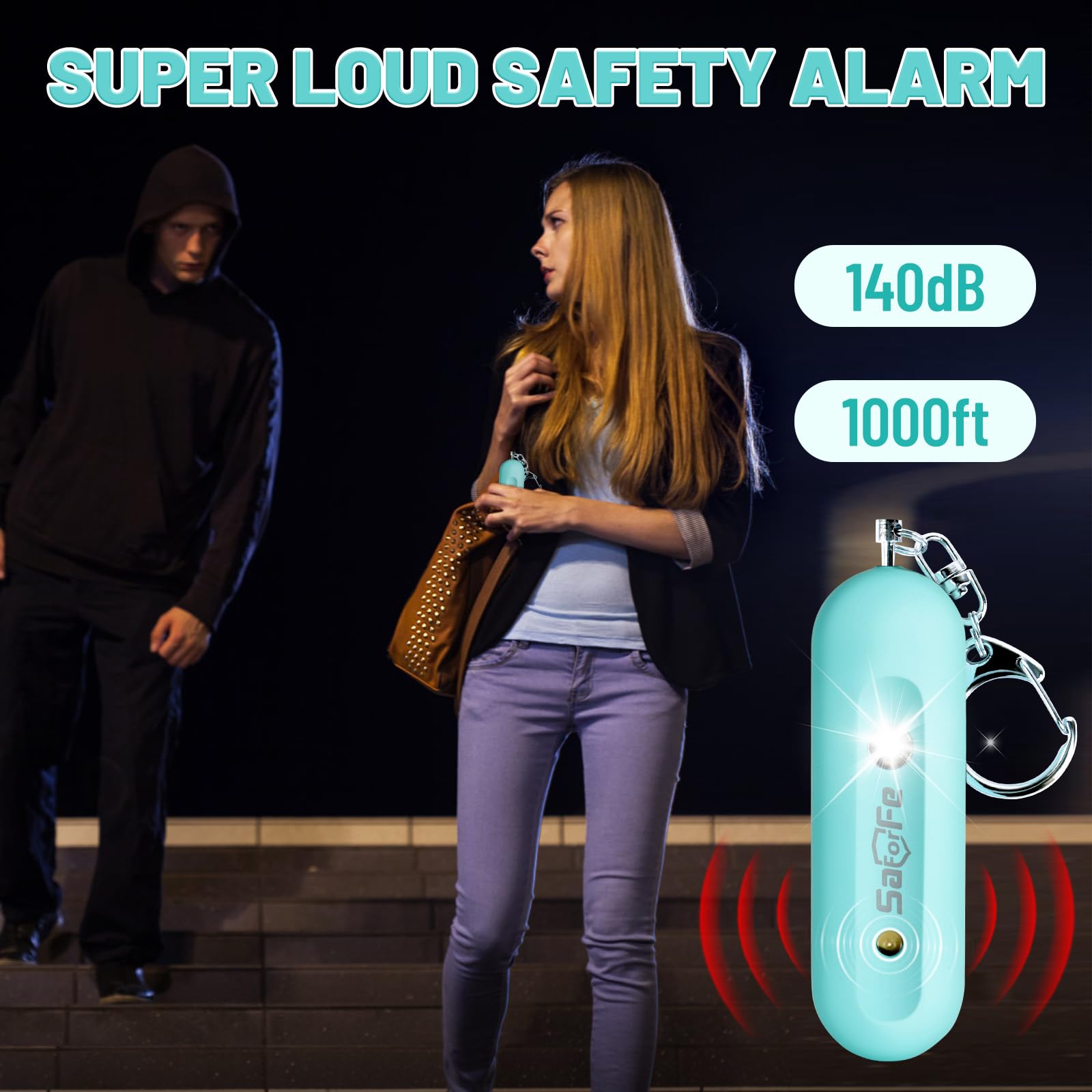 Alarma de seguridad personal recargable para mujeres, llavero de alarma de seguridad de autodefensa de 140 dB con luz estroboscópica, dispositivos de alerta de seguridad de emergencia para mujeres,