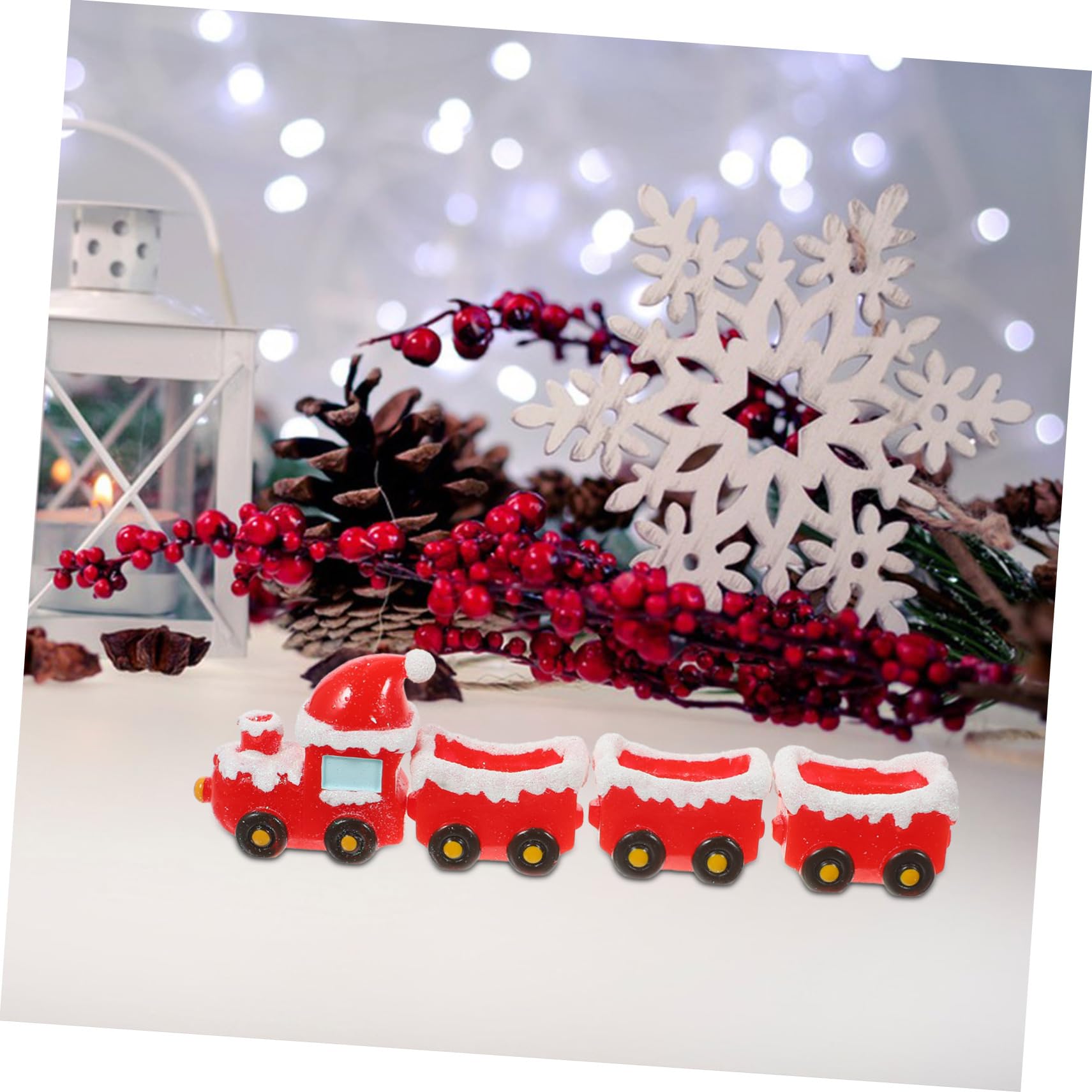 POPETPOP 5 Set Ornamenti del treno di Natale scena del villaggio di natale articoli natalizi Figurina Carino miniature natalizie decorazioni natalizie in miniatura resina