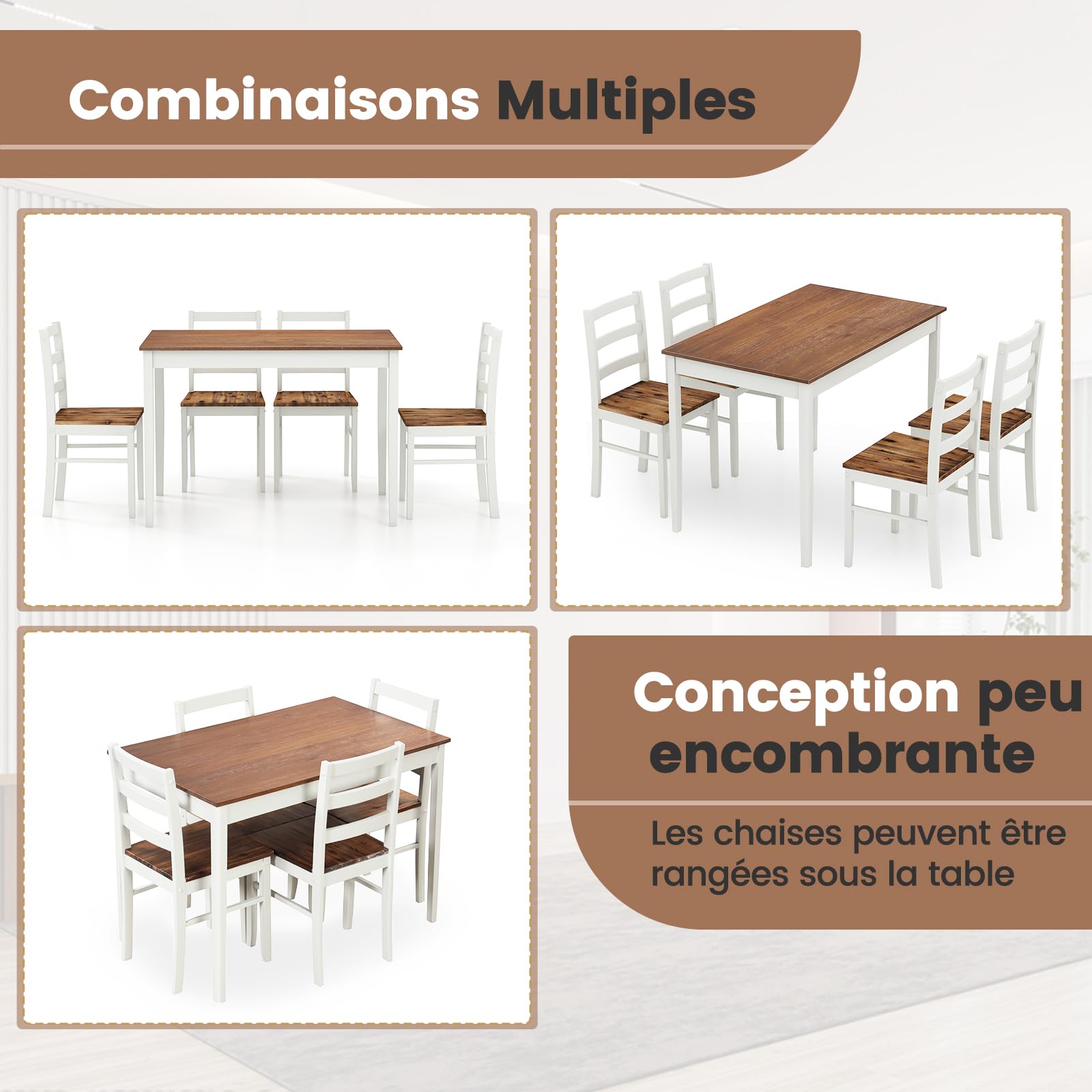 RELAX4LIFE Table à Manger avec 4 Chaises Rétro, Grain Bois, Pieds Robustes