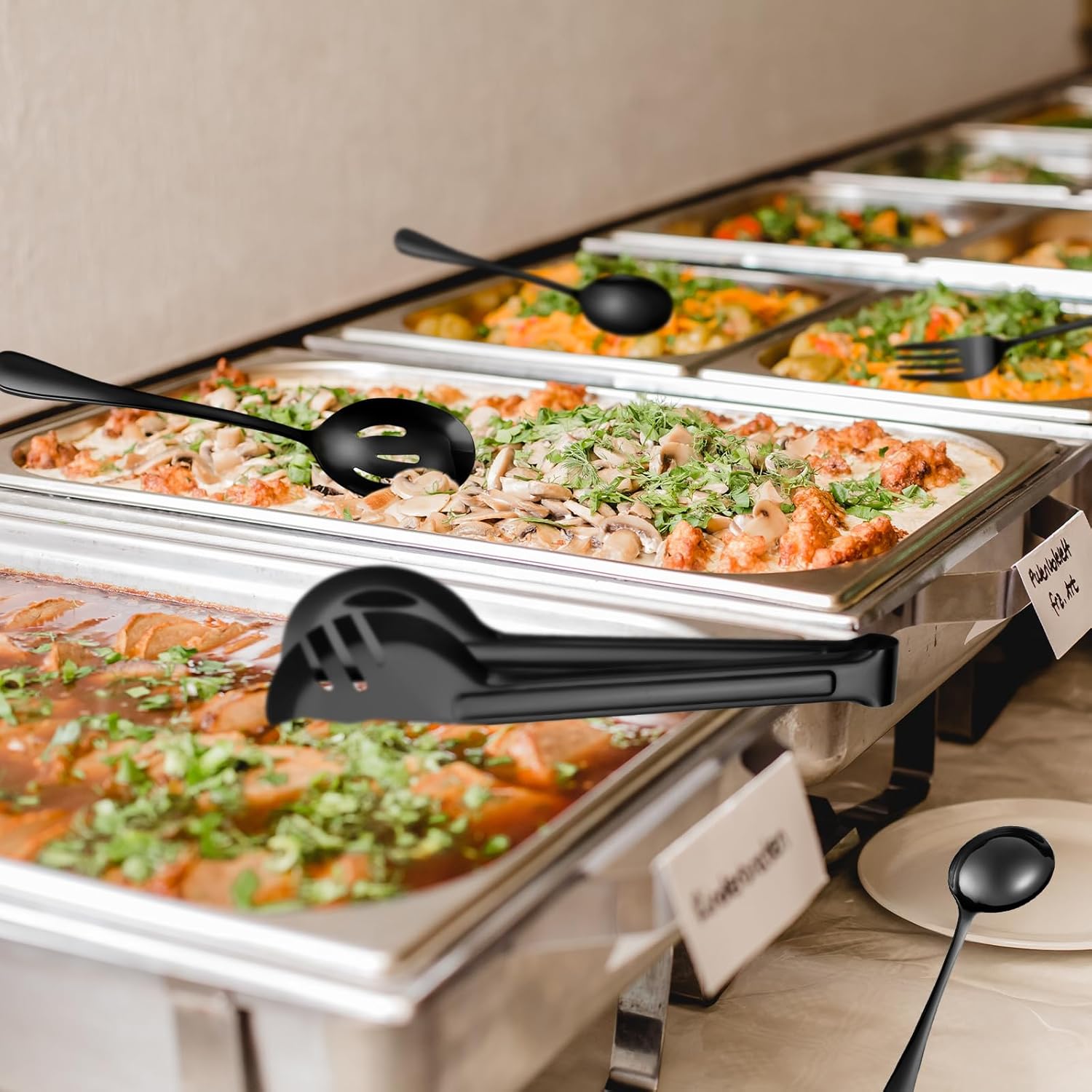 36-Piece Stainless Steel Serving Utensil Set – Complete Buffet Essentials with Spoons, Forks, Tongs, Ladle & More. Perfect for Wedding, Holiday, Catering, and Family Gatherings (Black)