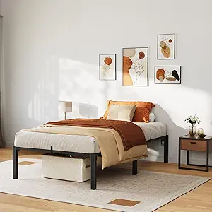GarveeHome 14 Inch Twin Bed Frame, Heavy Duty Metal Platform Bed Frame with Durable Iron Slat Support and Legs, No Box Spring Required, No Screws Needed, Support Up to 800 Lbs