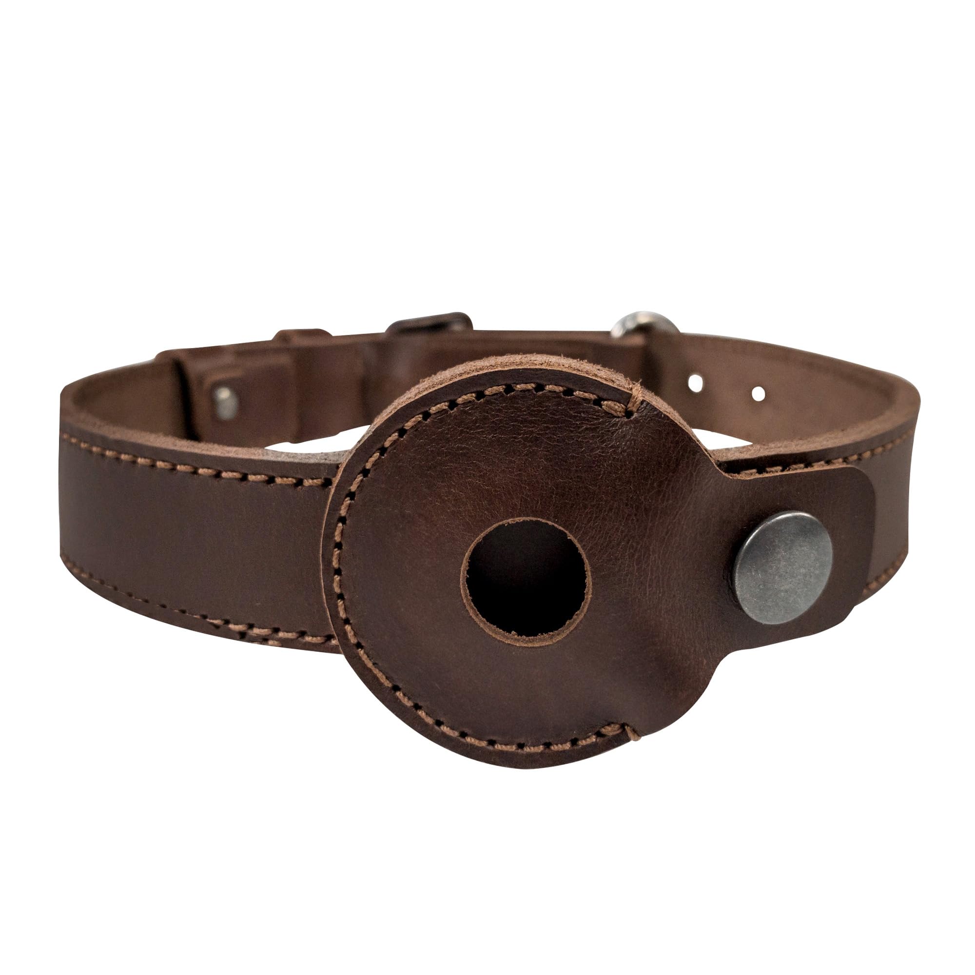 TACO DOG, Hundehalsband mit Fach für AirTag, Haustierhalsband mit GPS-Halter, Vollnarbenleder, handgefertigt, Bourbon Braun