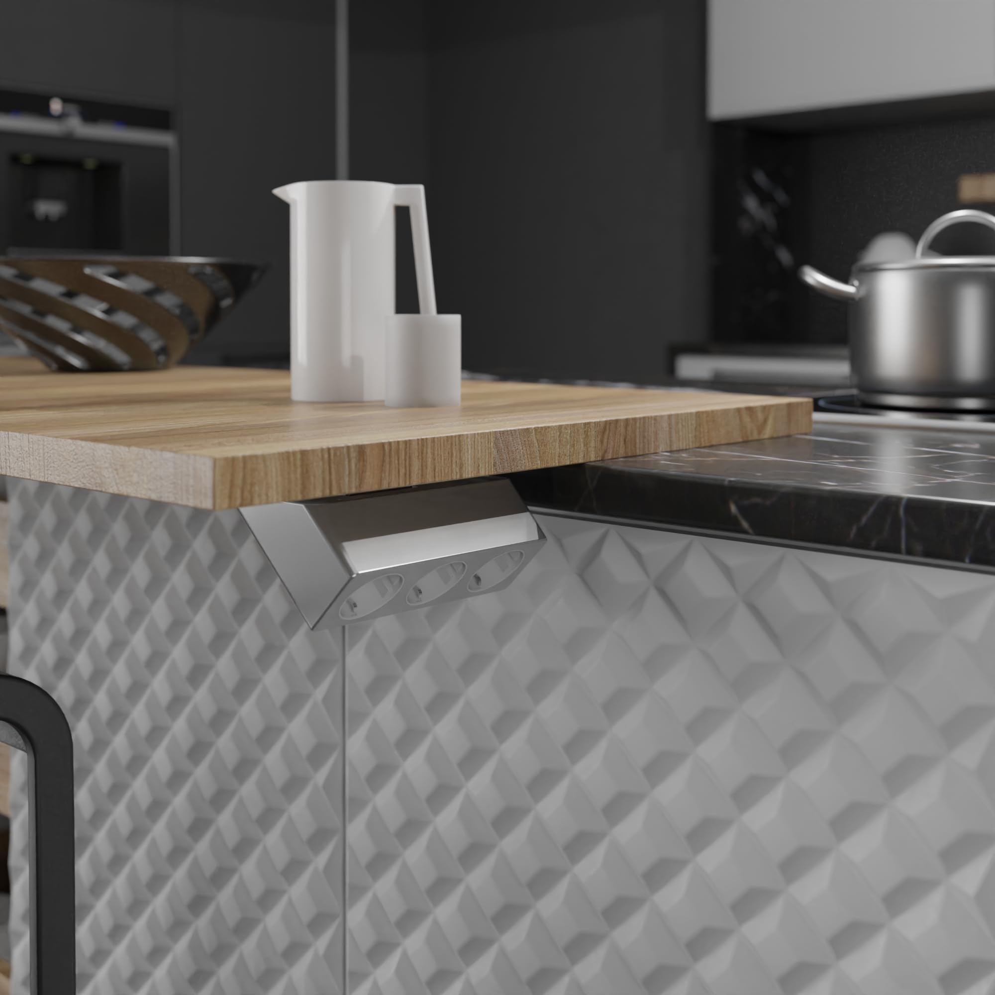 Kalb | Luxor Enchufe de 3 vías, contacto con protección de la UE, cable de 2 m, abrazadera de mesa, montaje bajo mesa, enchufe múltiple, 230 VAC, enchufe de escritorio, montaje flexible, gestión de