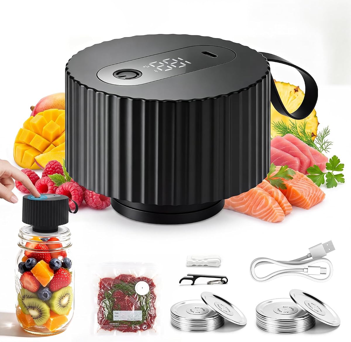 Mason Jar Vacuum Sealer Kit, Electric Sealer for Wide & Regular Mason Jars | Portable Vacuum Sealer for Jars, Birthday Gift for Her, Gifts for Mom, Grandma