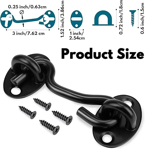 Miniatura 2 de Rainspire Paquete de 2 ganchos de privacidad de 3 pulgadas y pestillo para puerta de granero, pestillo de puerta de acero inoxidable, ganchos